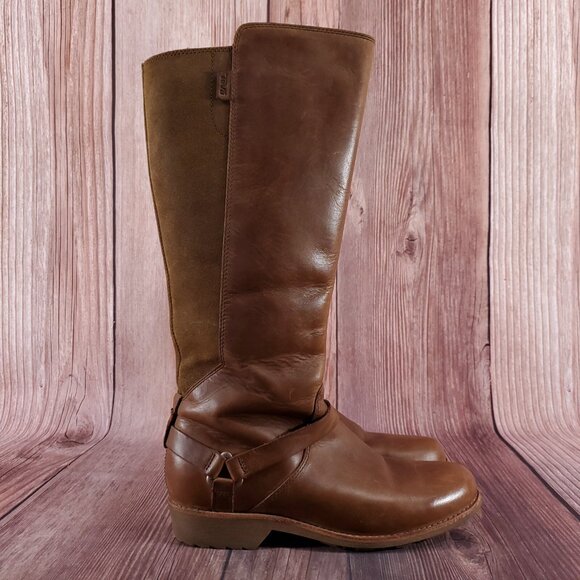 Teva Womens 7.5 De La Vina Dos Tall Boots Brown Leather Zip Waterproof 1017143 - Picture 3 of 15